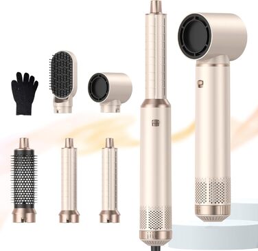 Набір для укладки волосся 5 в 1: фен, плойка, брашинг, термощітка, для створення об'єму, локонів та випрямлення. Золотий колір