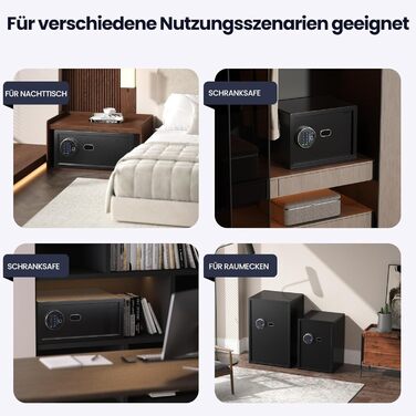 Сейф Grimtron з біометричним сканером відбитків пальців, 22л, LED-підсвічування, тихий режим, антивандальний, з нержавіючої сталі, чорний