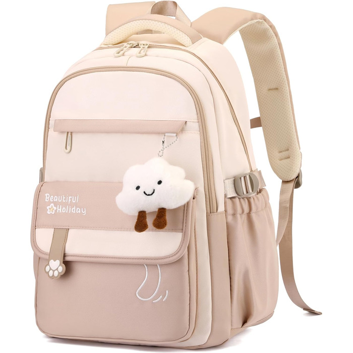 Шкільний рюкзак для дівчаток та хлопчиків-підлітків, рюкзак для жінок, великий шкільний ранець на 15.6 дюймів, рюкзак для ноутбука, шкільна сумка водонепроникна, рюкзак для школи, шкільні сумки (світло-коричневий)
