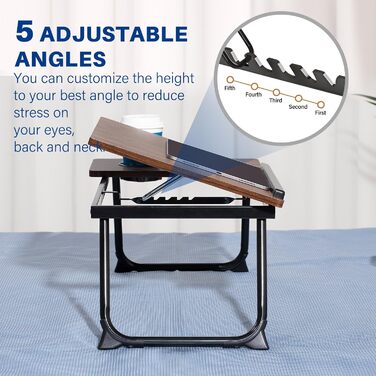 Зручний столик-підставка для ноутбука в ліжко/диван, регульований, складаний, з підстаканником (Darkwalnut)