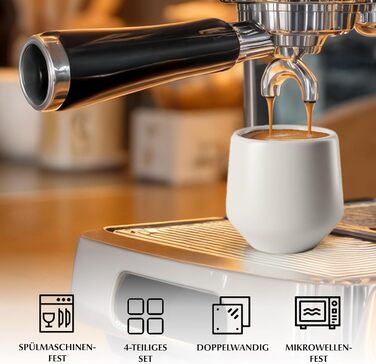 Набір чашок для еспресо Miamio 4 шт (90 мл) з кераміки без ручки, товстостінні, класичний пастельний колір, Luxe Collection