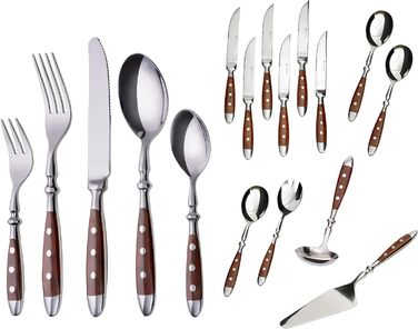 GRÄWE Cutlery Set, Nuremberg, 72-piece, 12 persons, stainless steel, brown handle, rustic, heavy quality, dishwasher-safe, hand-polished. 72-piece | 12 persons