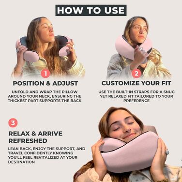 Подушка для шиї FlyHugz® з memory foam: комфорт у подорожах, для авто та дому. Рожева.