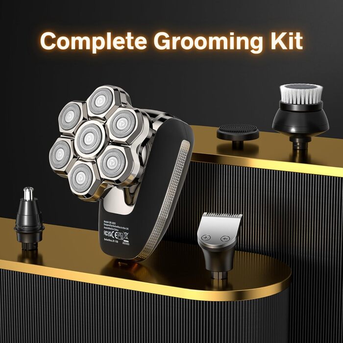 Електричний голчастий бритва BarberBoss для чоловіків з LED-дисплеєм, 5-в-1: голчастий, триммер для бороди та носа, QR-2025