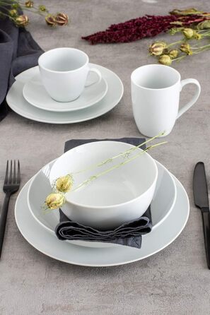 MÄSER 993650 Barca Breakfast Dish Set for 6 People, 18-Piece Set, Porcelain, White Breakfast Set 18-Piece 6 Person