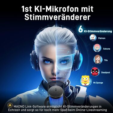 Мікрофон MAONO DM40 бездротовий для ПК з RGB підсвіткою та ШІ-зміною голосу, 3-рівнева шумоподавлення, для геймінгу, подкастингу та стрімінгу (чорний)