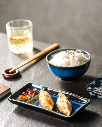 Набір посуду для суші HENXFEN: 2 тарілки, ложки, для місо-супу та ролів, зелений (морський блакитний)