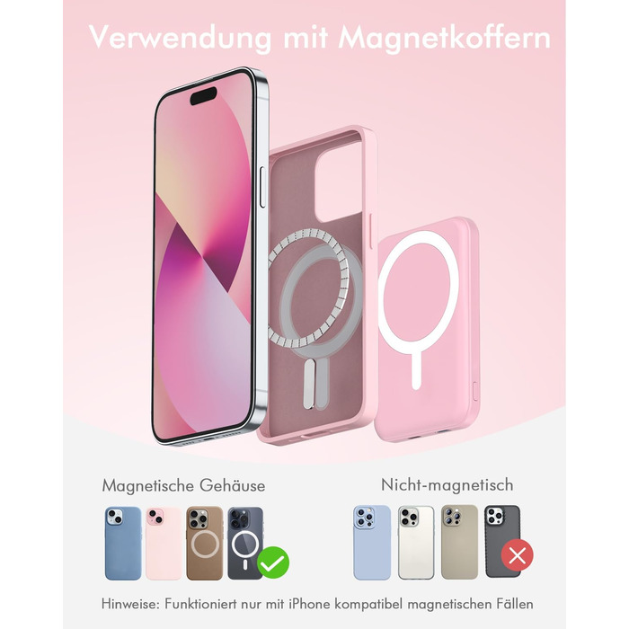 Power Bank MagSafe 5000mAh для iPhone (Рожевий): Швидка зарядка 20W, Type-C, сумісний з iPhone 17/16/15/14/13/12