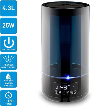 Зволожувач повітря та дифузор для ефірних олій Grundig 4,3 л з гігрометром, таймером та нічним світлом (15-35 м²)