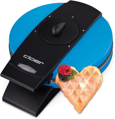 Вафельниця Cloer 1620 для класичних вафель у формі серця, 930 Вт, розмір вафелі 15,5 см, регулювання ступеня прожарювання (Синій, Одинарна)