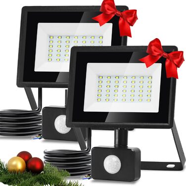 Aigostar 20W LED Flood Light with Motion Sensor Outdoor, 1650LM 6500K Cool White Outdoor Floodlight, IP65 Waterproof Spotlight, Outdoor Light for Garden, Courtyards, Garage, Hotel, 2PC (30W, 2PC)