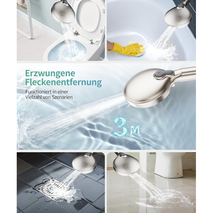 Душова лійка SR SUN RISE з фільтром, шлангом та картриджами, 9 функцій, високий тиск, для жорсткої води, видаляє хлор, важкі метали, бактерії.