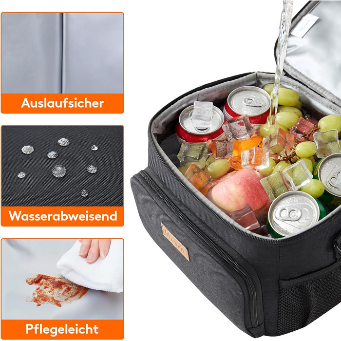 Термосумка LifeWit 9L для обідів та пікніків, чорна, вміщує 12 банок