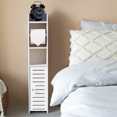 PVC Toilet Paper Holder with Brush - 2-in-1 Bathroom Cabinet - White, 76cm Tall with Roller