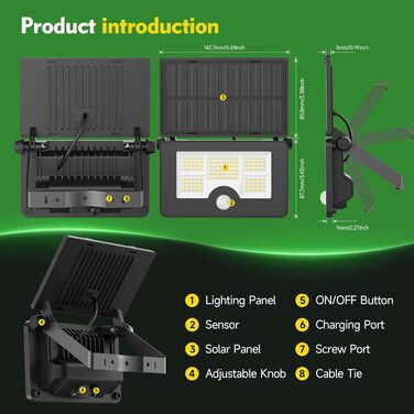 Solar Security Light for Outdoors with Motion Sensor, 122 LED 4 Modes Spotlight, USB Cable 2200mAh IP65 Solar Light Fence Light for Garden 【2 Pack】