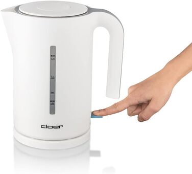 Електричний чайник Cloer 4111, 1.7 л, білий, 2200 Вт, з індикатором рівня води та захистом від сухого кипіння