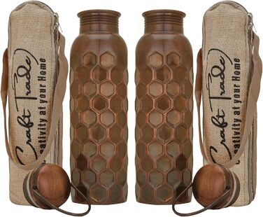 Copper Water Bottle, Pure Natural Bottle, Water Bottle with Lid and Carrying Bag, 34oz/1000ml, Leak-Proof Ayurveda Copper Bottle for Office and Yoga - (Antique Black, 2)