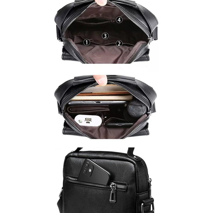 Чоловіча сумка через плече, кросбоді, месенджер з шкіри, чорна (A-schwarz)