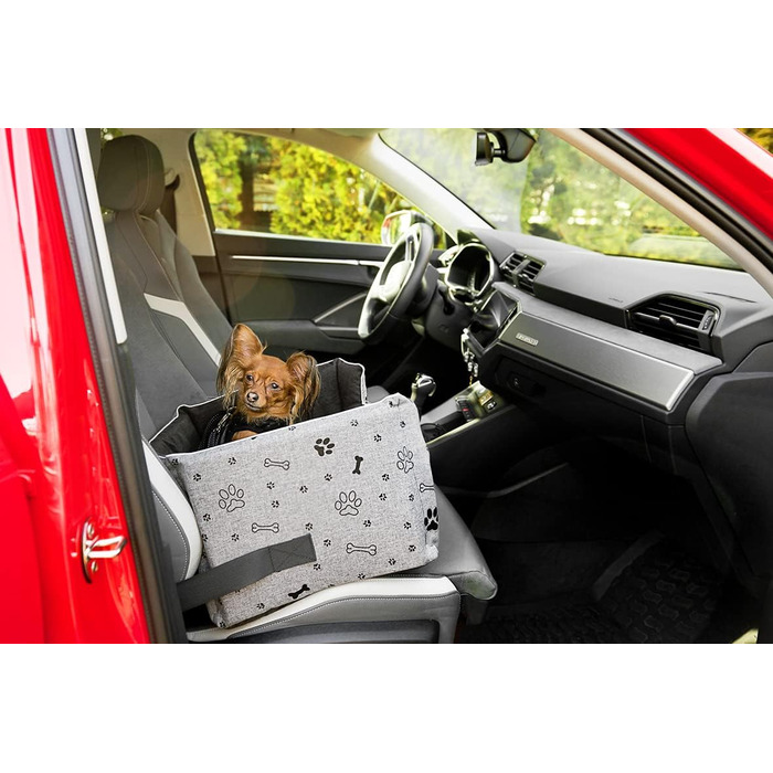 Автокрісло для собак Boutique Zoo | Зручне автокрісло для собак, котів та інших тварин | Для заднього сидіння або пасажирського сидіння | Автоматичне ліжко/сумка для собак | Поліестер, штучна замша | Колір: | Розміри: (L (57x50 см), Сірий / Чорний)
