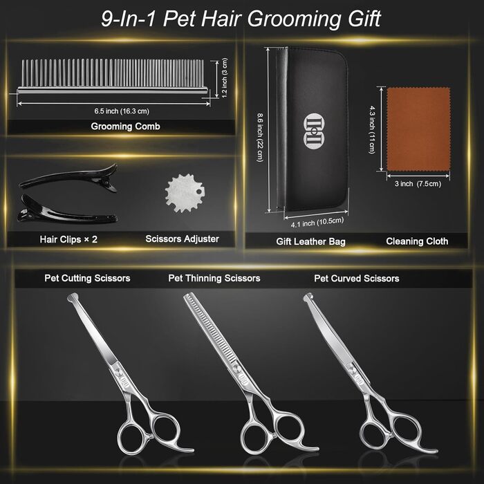 CIICII 10-in-1 Professional Dog Grooming Scissors Set with Round Tip - Pet Hair Trimmer for Dogs & Cats