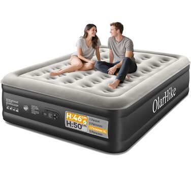Надувний матрац OlarHike для кемпінгу та дому - 2 особи, 203x152x46 см, чорний, самонадувний