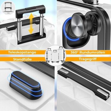 Набір валіз KESSER® 3 шт. | Валізи з ABS-пластику з кодовим замком, ваговою шалькою та органайзером для документів | Ручна поклажа та великі валізи для подорожей та бізнесу, ролики 360°, колір Білий Сніг