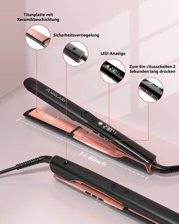 ANNLARY 1 Inch Hair Straightener & Curling Wand 2-in-1 - Titanium Ceramic Ion Technology - Heat Protection, Anti-Frizz, Shiny Hair - Dual Voltage (110-240V)