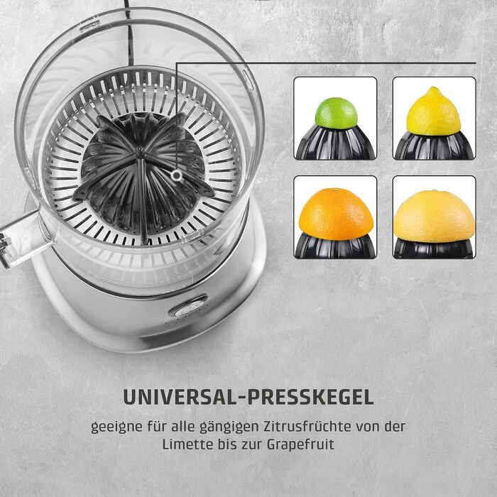Електрична соковижималка для цитрусових CASO CP 400 Lift, універсальний конус, нержавіюча сталь