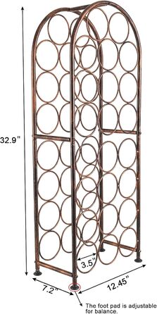 PAG Wine Rack Metal 23 Bottles Freestanding Floor Bottle Rack, Decorative Bottle Holder Stand for Kitchen/Floor/Bar, Antique Brown