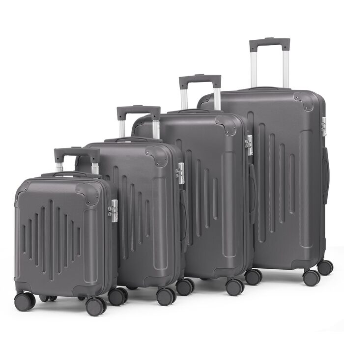 Набір валіз LALAHO 4 шт. з ABS, сірий, з телескопічним ручками, ручна поклажа