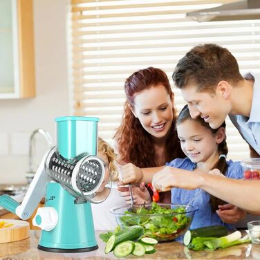 Ручна тертка для сиру та овочів Diealles Shine з ручкою, 3 змінні леза з нержавіючої сталі, для сиру, овочів, горіхів, кави (блакитна)