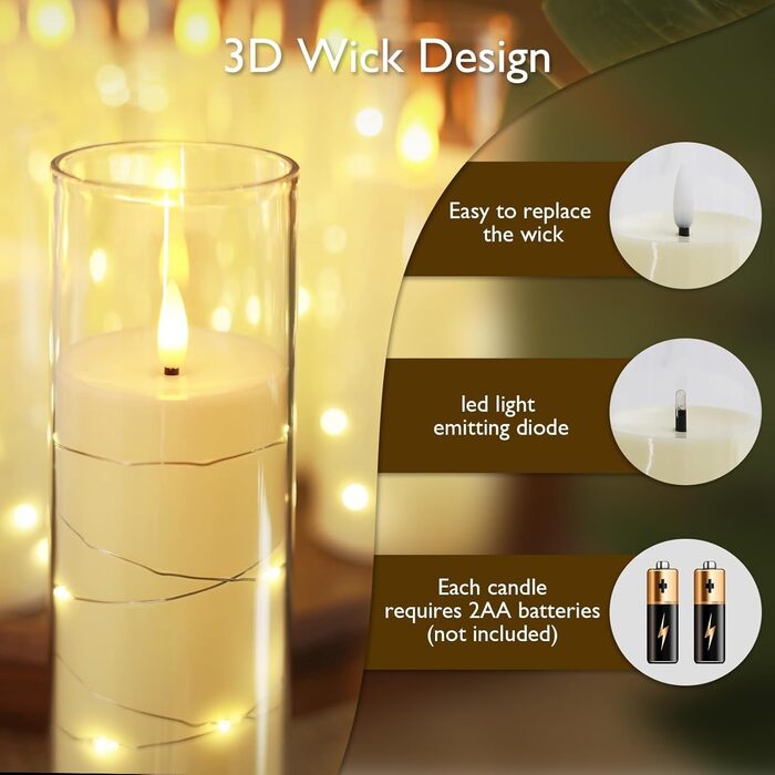 Homemory Flameless LED Candles with Remote Control and Timer, Acrylic, Gray, 5-Piece Set