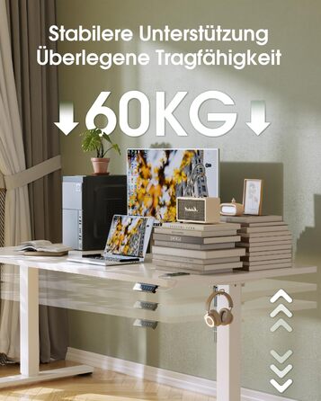Flamaker Adjustable Height Desk - 140x60cm Electric Standing Desk with Memory & USB Charging (White)