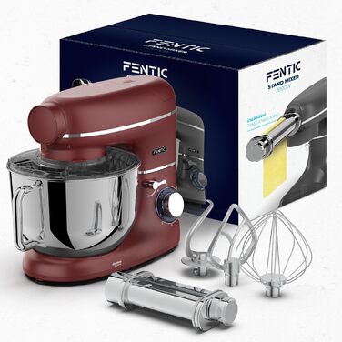 Кухонна машина з машиною для пасти – 2000W, електрична, з нержавіючою чашею 6.2L (червона)