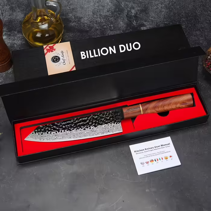 BILLION DUO Damascus Steel Kiritsuke Chef's Knife 21cm, 67 Layer VG10 Damascus Steel Kitchen Knife, Professional Chef's Knife, Damascus Knife with Wooden Handle - HGBY Series