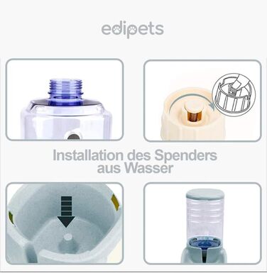 Edipets Automatic Pet Feeder & Water Dispenser - 2 Vessels, 3.8L - Cat & Dog Food & Water Bowl (Gray)