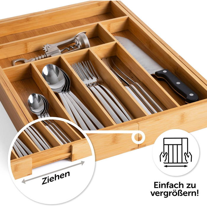 Органайзер для столових приборів Blumtal з бамбука, регульований, 5-7 відділень, для кухонних шухляд