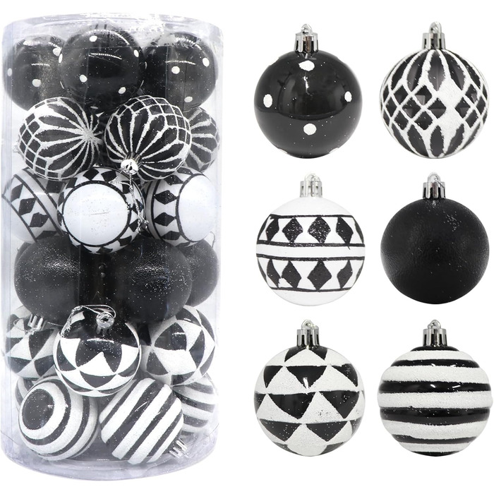 30 шт. прикрас на ялинку: блакитні та чорні ялинкові кулі, 6 см, ручної роботи, з петелькою для ялинки
