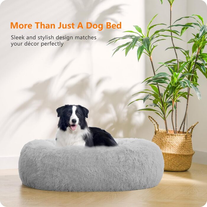 Ортопедичне ліжко для собак HMTOPE, кругла подушка для собак, собаче ліжко-софа, ліжко для котів, м'який собачий кошик, можна прати, діаметр 70 см, (Д 90 x Ш 90 x В 20 см, світло-сірий)
