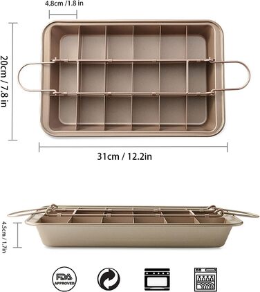 Форма для випікання брауні SVNR BLN001 з антипригарним покриттям, з роздільниками для 18 порцій