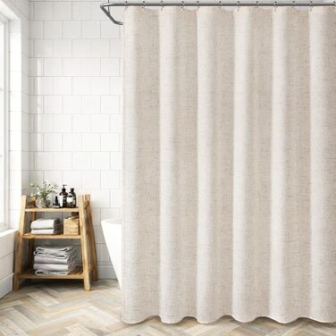 Штора для душу льон 180x200 см, Бохо стиль, водонепроникна, анти-грибок, біла - для ванної кімнати