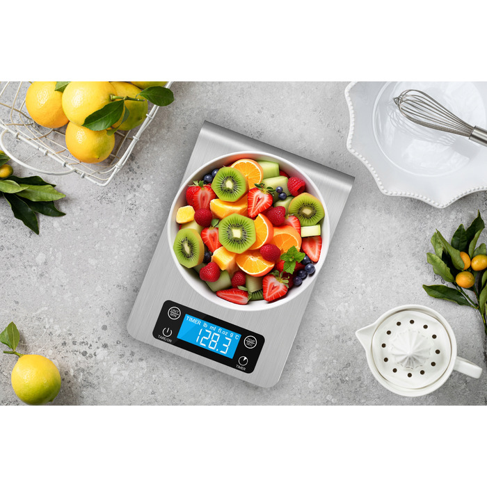Електронні кухонні ваги 1г - 5кг з сенсорними кнопками, таймером та термометром