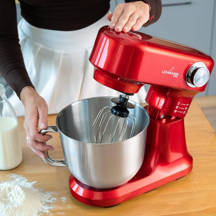 Кухонна машина LEHMANN 1500W з набором аксесуарів, планетарний міксер з чашею 5л, 12 швидкостей, захист від перегріву, червоний
