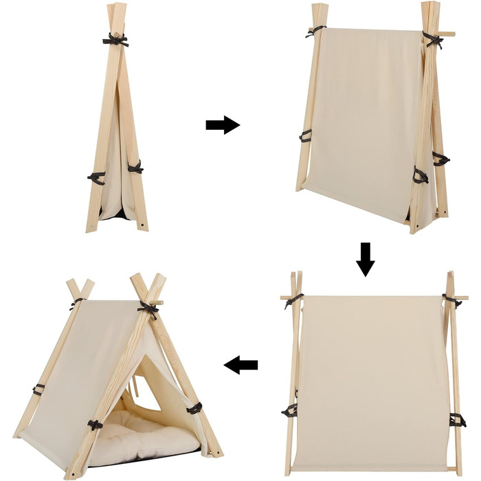 Тент для собак та котів EUGAD Tipi, білий, 60x70x60 см, M. Підходить для маленьких собак та великих котів. Ідеально для дому.