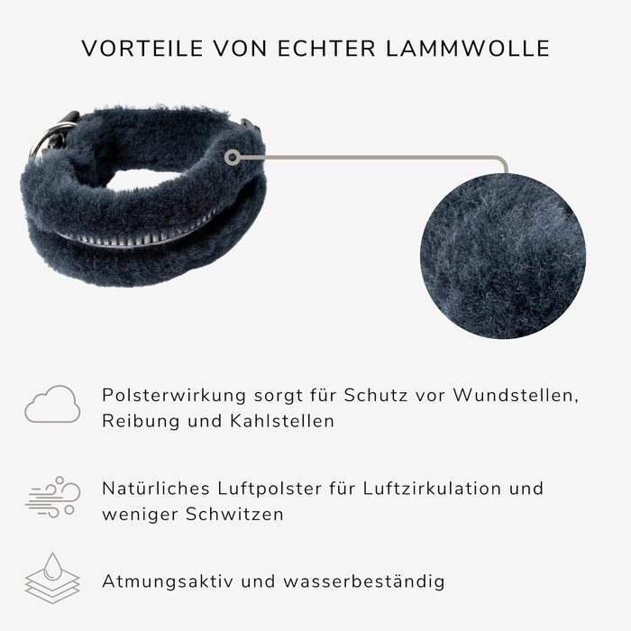 Нашийник для собак CHRIS з ланолінової вовни, зменшує випадіння шерсті, з підкладкою, світловідбиваючий, регульований, для собак малих, середніх та великих порід, розмір L (45-55 см), XL (55-65 см), колір антрацит