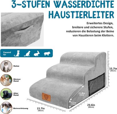 Pet Stairs, Dog Stairs for Small Dogs, Waterproof Dog Stairs 40 cm High, Injury Prevention High-Quality Sponge Cat Stairs, Non-Slip Washable Dog Ramp for Sofa Bed Car