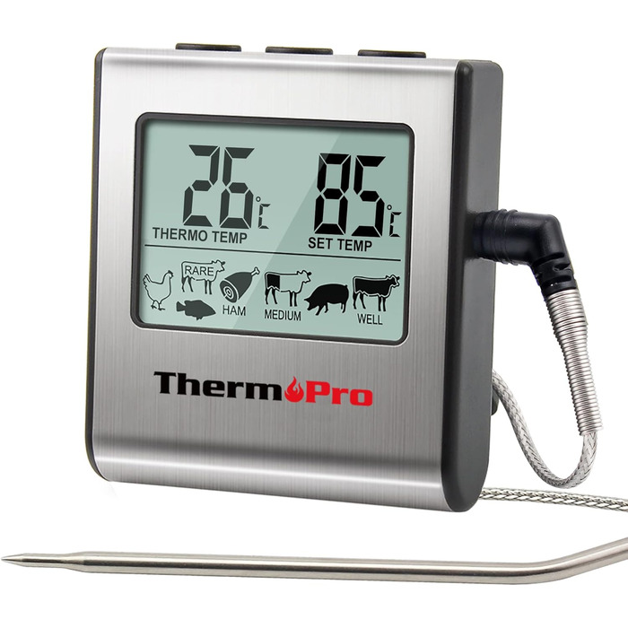 Термометр для м'яса ThermoPro TP16: цифровий, з таймером, для приготування на грилі, мангалі, духовій шафі