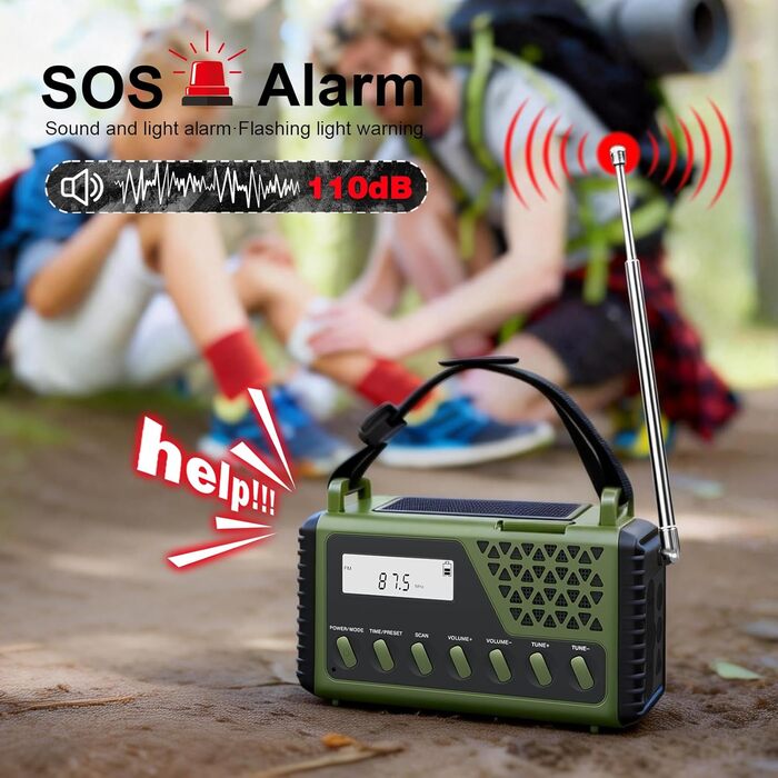 Сонячне радіо на ручку з Bluetooth, AM/FM/SW аварійне радіо з Powerbank 10000mAh, радіо на батарейках з SOS-сигналом, компас, LED-ліхтарик, лампа для читання, для відключення електроенергії, виживання, кемпінгу
