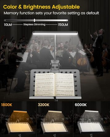 Світлодіодна лампа для нот Glocusent 81 LED: для піаніно, з USB-C зарядкою, 3 кольори, 5 рівнів яскравості, до 140 годин роботи, чорна