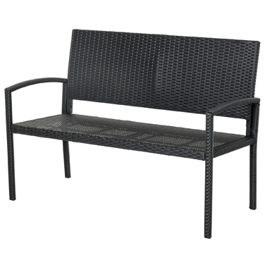 Садова лавка Outsunny з ротангу Polyrattan на 2 особи, паркова лавка зі сталевим каркасом та плетінням, чорного кольору, розміром 122 x 60 x 87 см для саду та тераси.